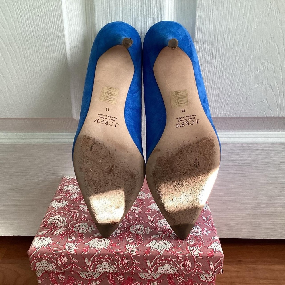 J. Crew Neon Dahlia Blue Suede Elsie Stiletto Pumps 11 - Picture 4 of 4